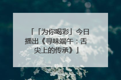 「为你喝彩」今日播出《寻味端午：舌尖上的传承》