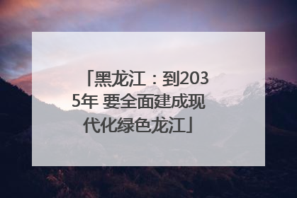 黑龙江：到2035年 要全面建成现代化绿色龙江